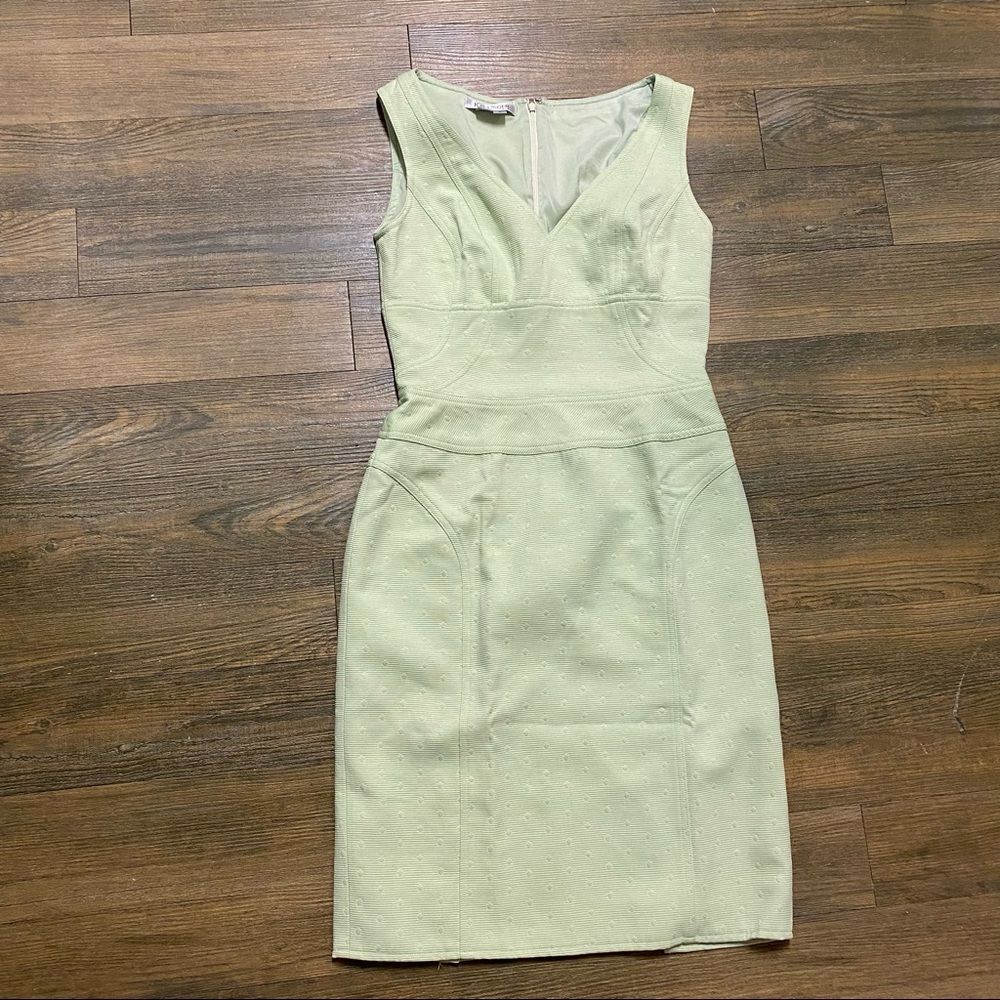 NWOT Kay Unger Pastel Mint Green V neck Summer Sheath Cotton Dot Dress 4
